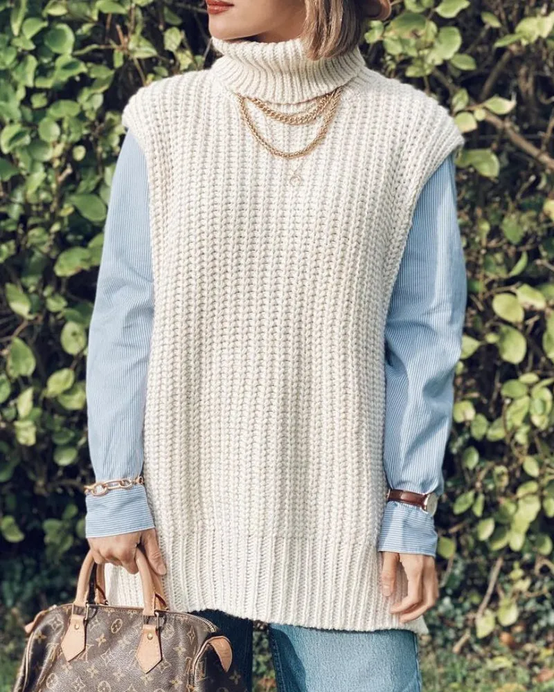 High Heap Collar Knit Vest Sweaters