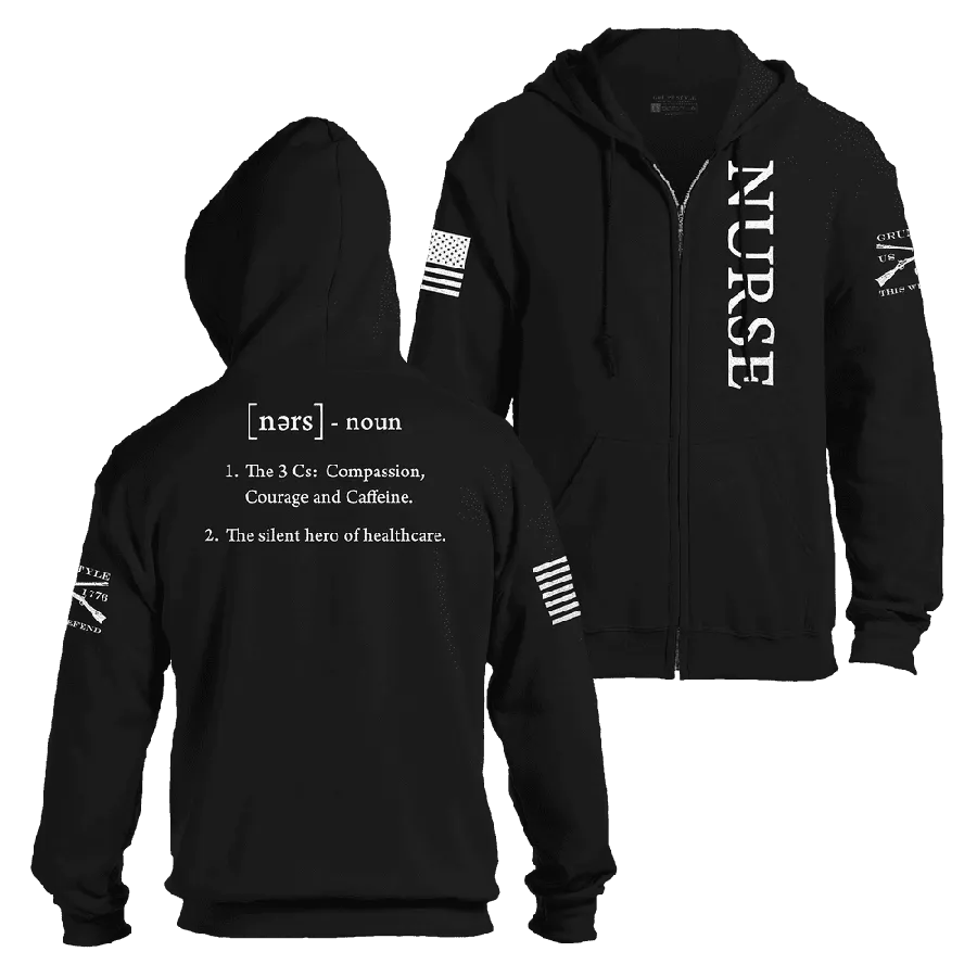 Nurse Defined Full-Zip Hoodie - Black